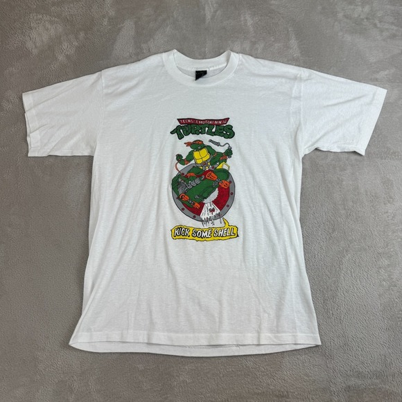 Vintage 90s TMNT  Teenage Mutant Ninja Turtles Movie Shirt Mens M White Preowned - Picture 1 of 7